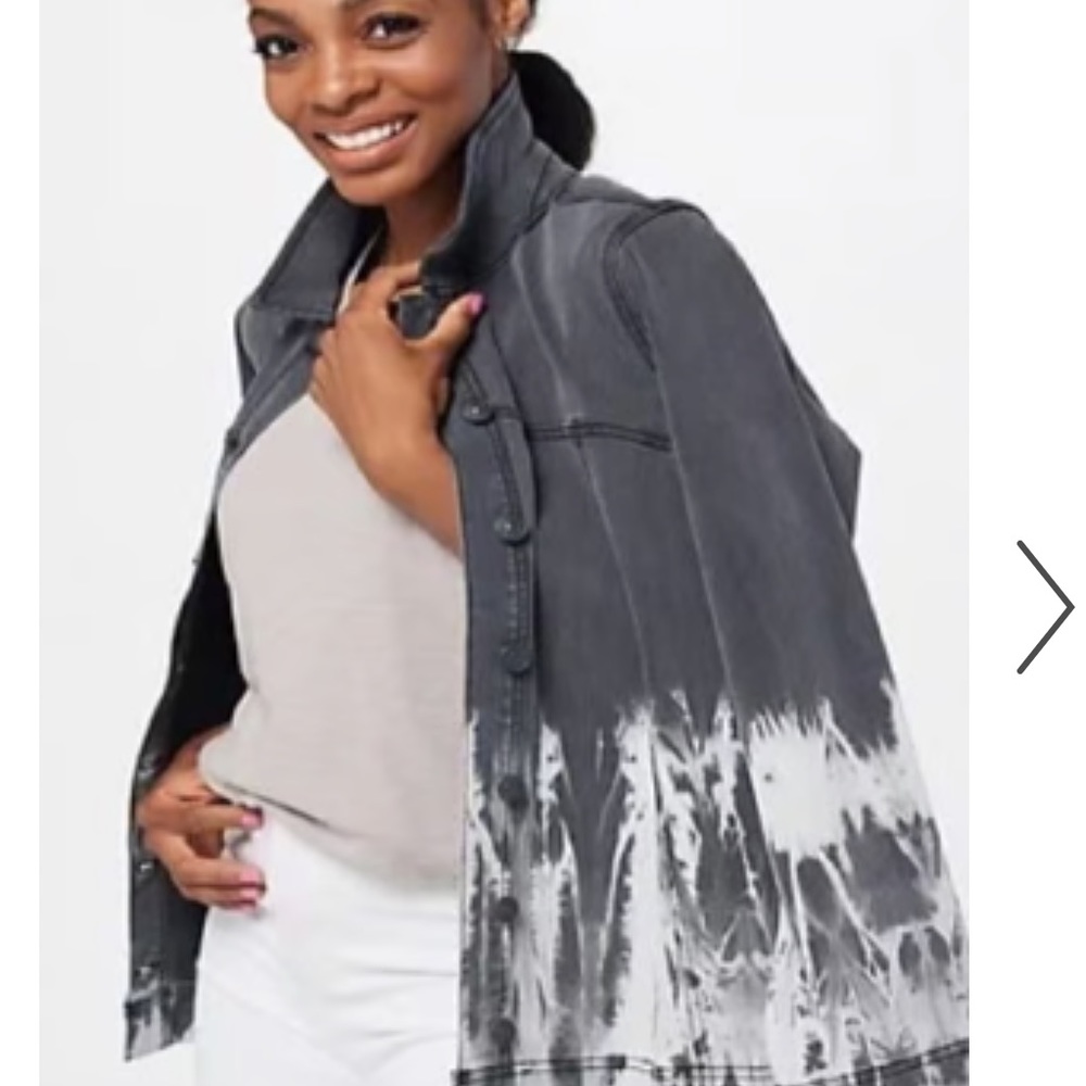 LOGO BY LORI GOLDSTEIN OVERSIZED TIE-DYE DENIM SHIRT TOP JACKET GRAY SZ 0